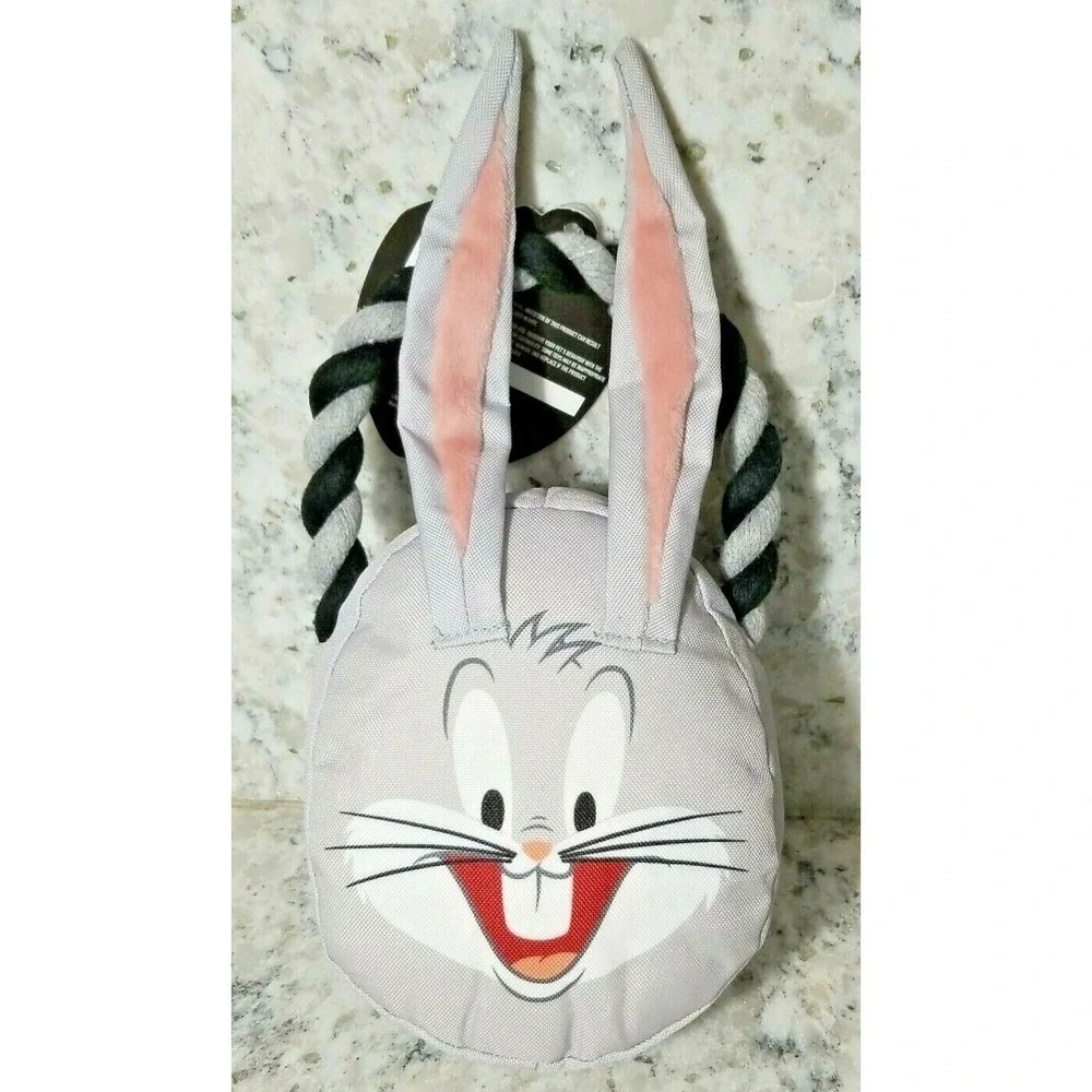 Looney Tunes Bugs Bunny Plush‎ Rope Dog Toy Grey WB Fetch for Pets NEW